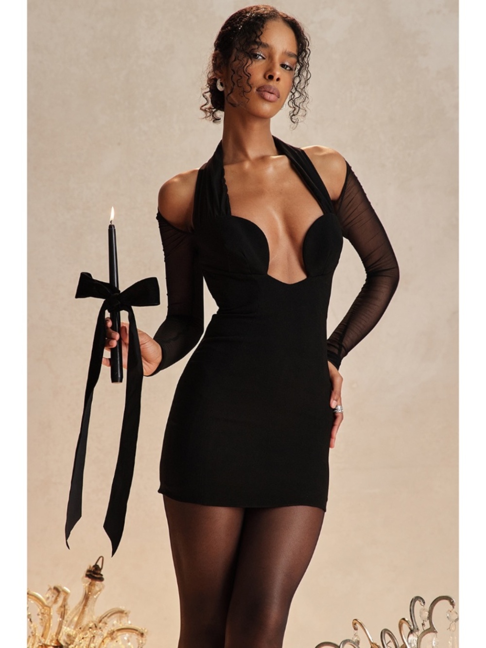 NEW House of CB Holly Plunge Dress Black Large+ (XL) Regular Cup Regular Length